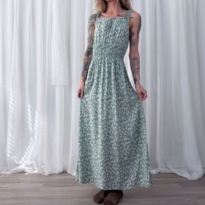 Faded Rose Green Floral Smocked Maxi Dress Large